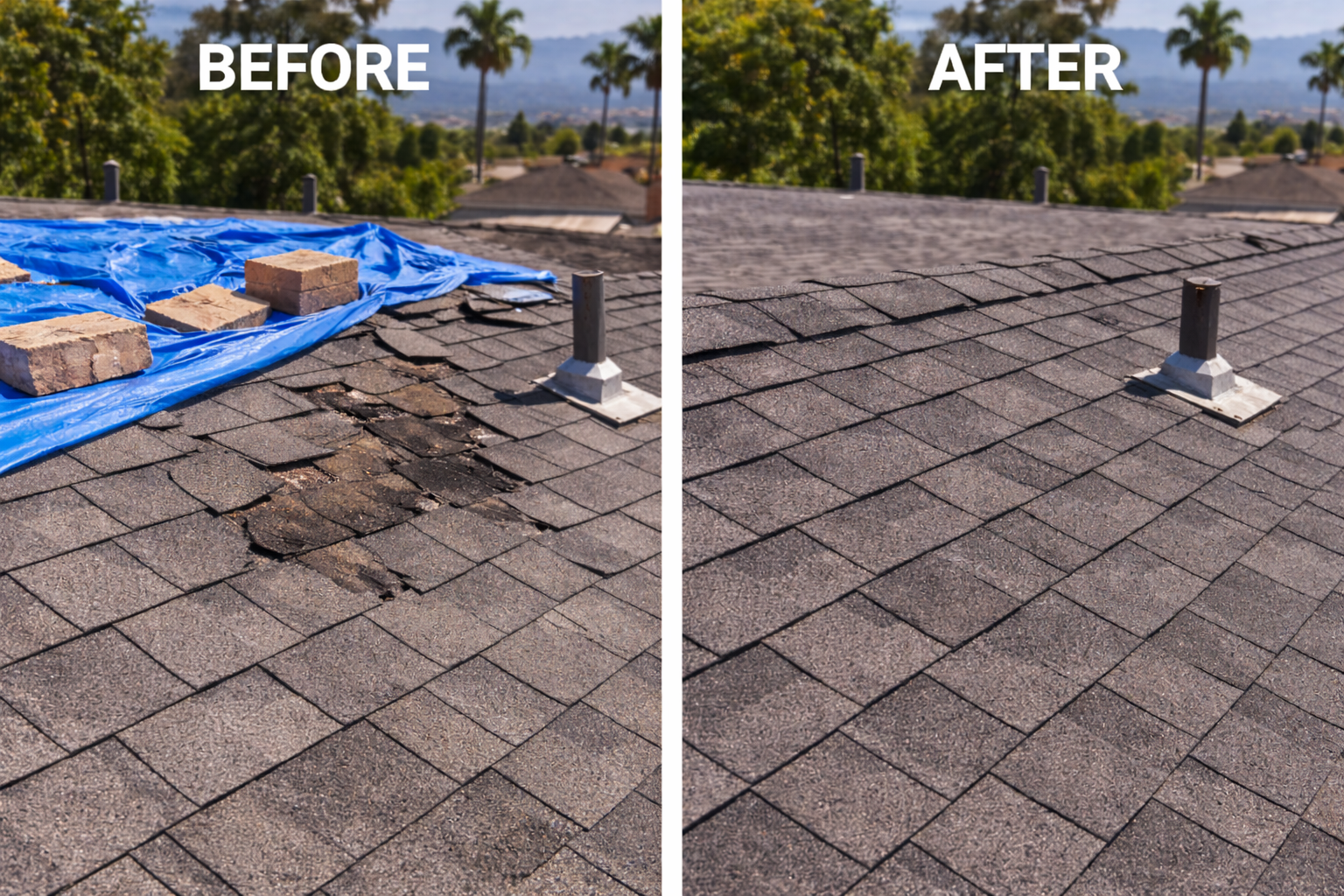 Roof repair before and after Temple City